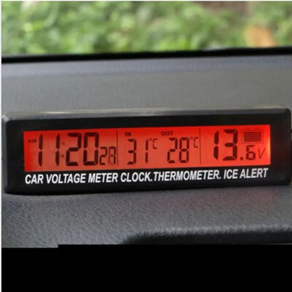 Auto Car LCD Digital Clock Thermometer Temperaturspänningsmätare Batterimonitor svart