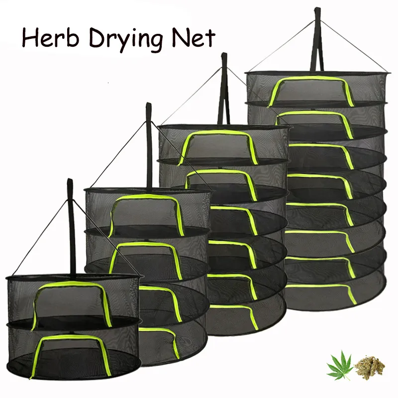 Annan hemlagringsorganisation Herb Tork Net 8 lager Fällbar hängande korg örter Rack dragkedja Clre Dry Mesh för knoppar Bönor Växtblomma Vegetabiliska 230621