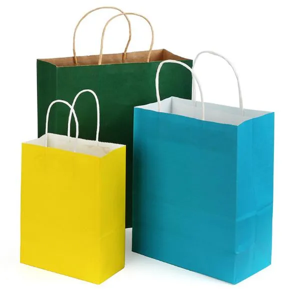 Niestandardowe logo Kraft Paper Bag 9 Silne kolory Festiwal Pakiet prezentowy Brązowy papier torebki cukierki Kolorowa torba zakupowa
