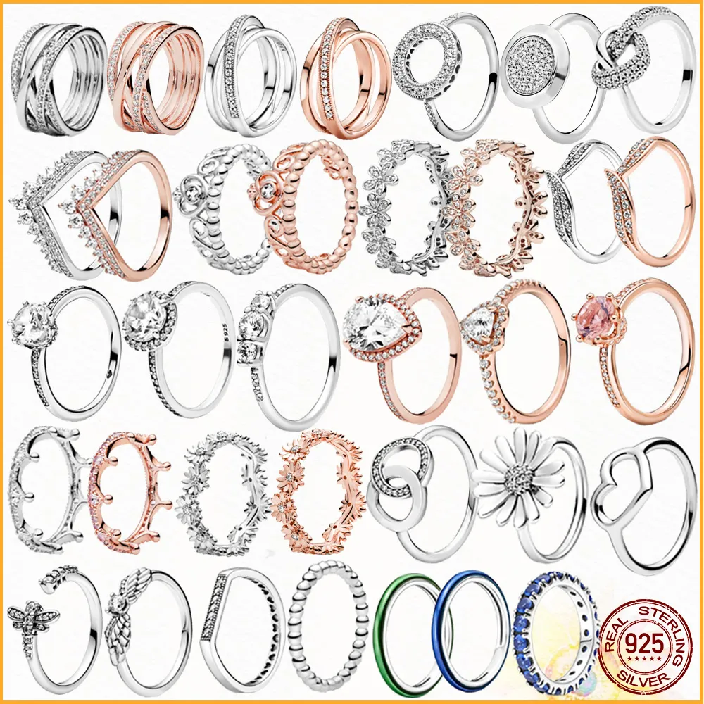 Anello da donna in argento sterling 925 New Fashion Nuovo anello a grappolo erbario scintillante adatto per Pandora originale, un regalo speciale per le donne
