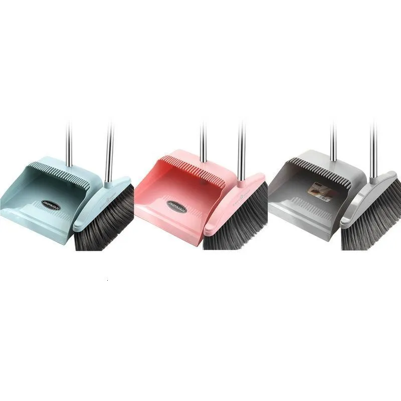 Elliott Set Scopa E Paletta Lobby Con Manico Lungo - Setole Morbide, Coperchio Autochiudente E Gancio Per Appendere - Grigio
