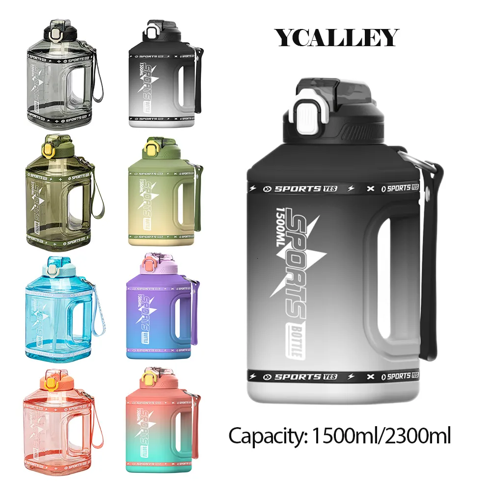 Bouteilles d'eau YCALLEY Bouteille de sport 15 litres Bouteille d'eau en paille de silicone 23 litres Grand Portable Voyage Sport Fitness Cup 230621