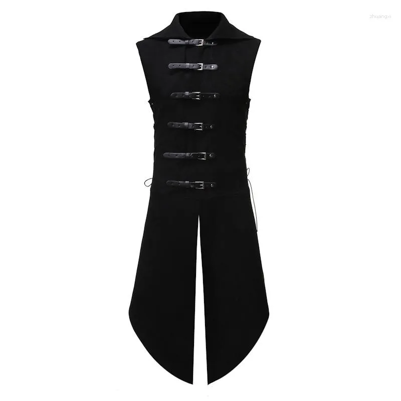 Heren Vesten Aziatische Maat 2023 Lente Mannen Revers Mouwloze Lederen Knop Effen Kleur Slanke Vest Top Middeleeuwse Tank Jas