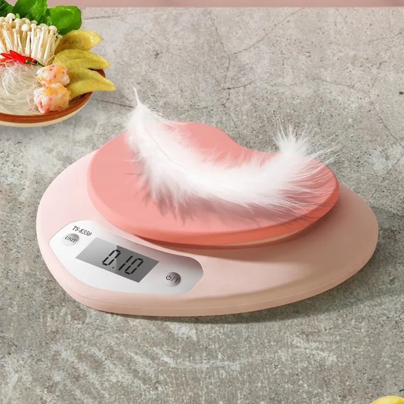 Balances domestiques Balance de cuisine électronique 5kg poids grammes Précision de la balance numérique Précision Rose LCD en forme de coeur Balance numérique portable pour aliments 230621