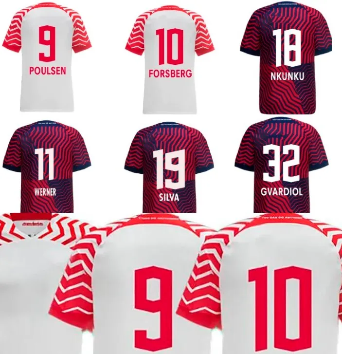 23-24 Maillots de football personnalisés Qualité thaïlandaise WERNER SZOBOSZLAI FORSBERG POULSEN GVARDIOL 2023 RAUM OLMO HAIDARA Maillots de football SILVA HENRICHS Hommes hommes enfants