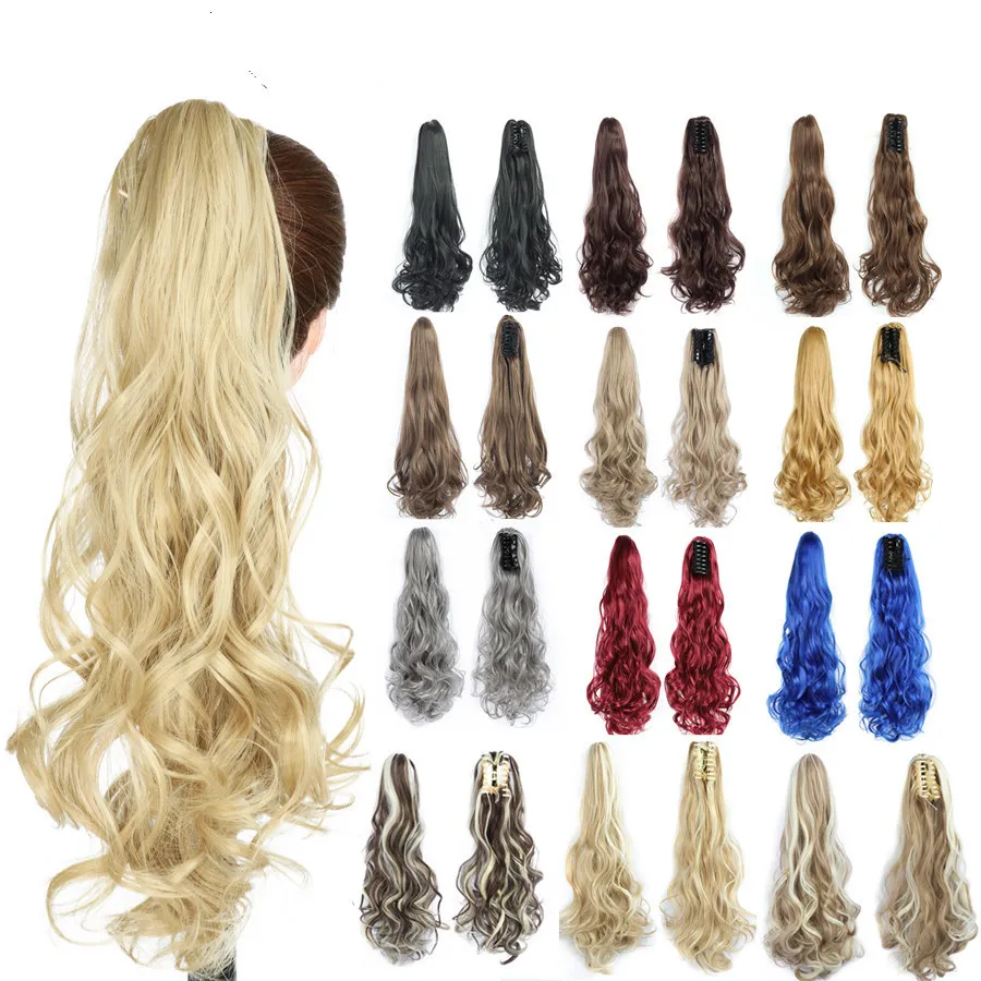 Hair pieces Synthetic Long Body Wavy Drawstring tail for Women Wave Clip in Hairpiece Black Fake 230621