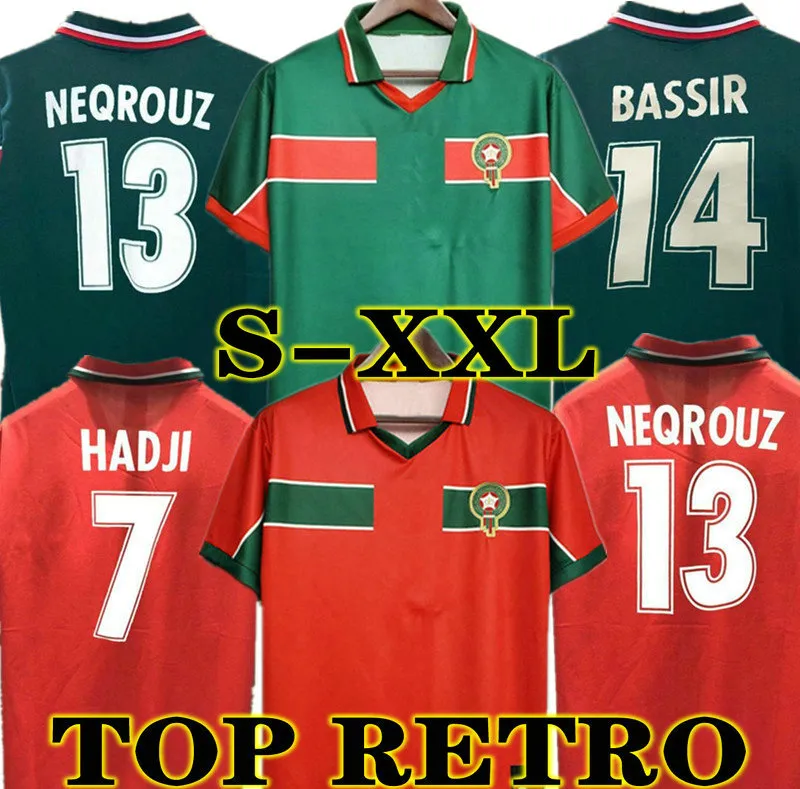 OUAKILI 1998 Retro Marrocos Camisa de Futebol 2022 NEQROUZ BASSIR ABRAMI maillot antigo vintage EL HADRIOUI HADJI Camisa clássica de futebol mais antiga 2023