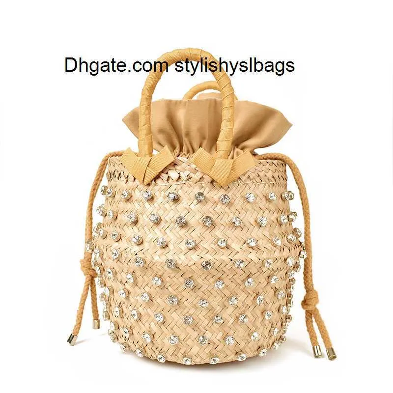 Artmomo Woven Crystal Embellished Tote Bag Rainbow Bucket Bag Women s Shoulder Bags Best Handbags 2020 Purses Diamond Bags
