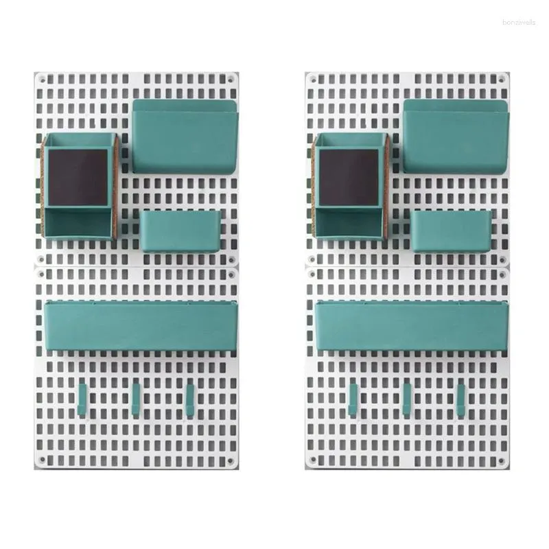 Kancalar 2 Set Duvar Montajı Pegboard Kombinasyonu Ev Mutfak Depolama Raf Organizatörü Yok Peg Tahta Rafı Yok -Yeşil