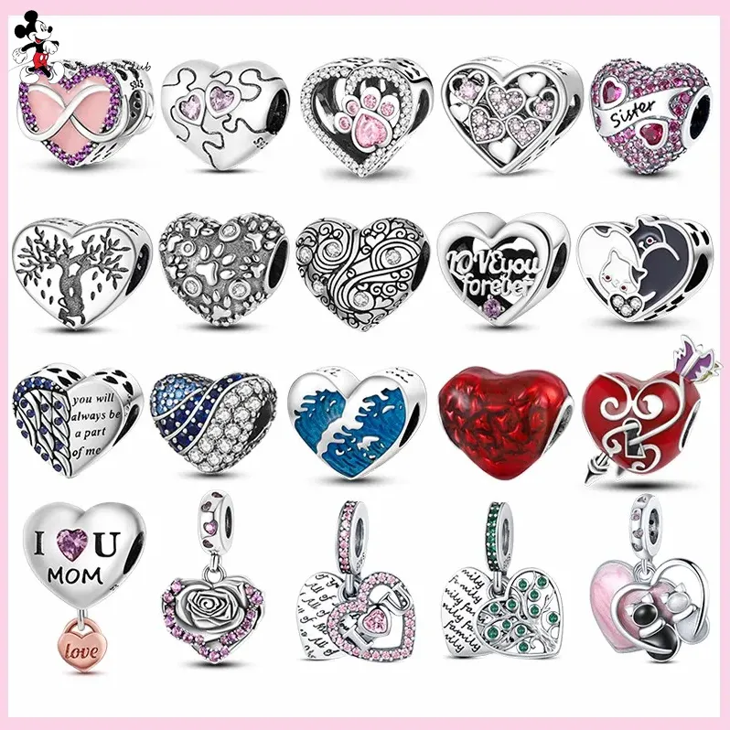 För Pandora Charm 925 Silver Pärlor Charms Infinite Love Heart Dog Cat Paw Puzzle Sister Charm Set