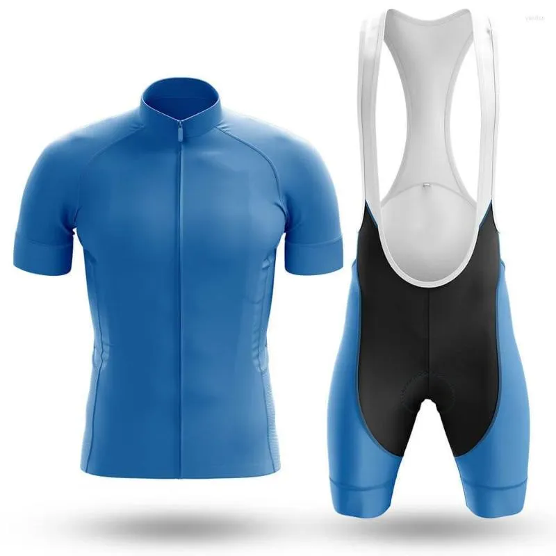 Zestawy wyścigowe 2023 Blue Cycling Jersey Set Sport Team Bike Men Odzież Szybki suchy rękaw na drogę koszulę Krótkie podkładkę żelową