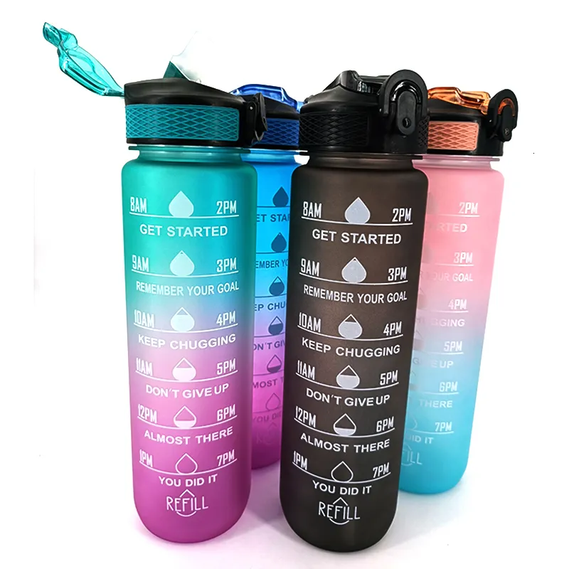 Water Bottles 1 Liter Bottle Motivational Sport Leakproof Drinking Outdoor Travel Gym Fitness Jugs For Kitchen 230621