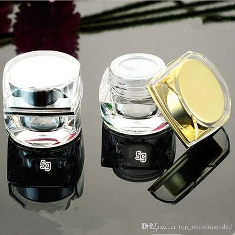 5g 10g Octagonal Gold Silver Acrylic Empty Plastic Cosmetic Cream Small Jars 5g 10g for Sample Packaging Containers H 100pcs