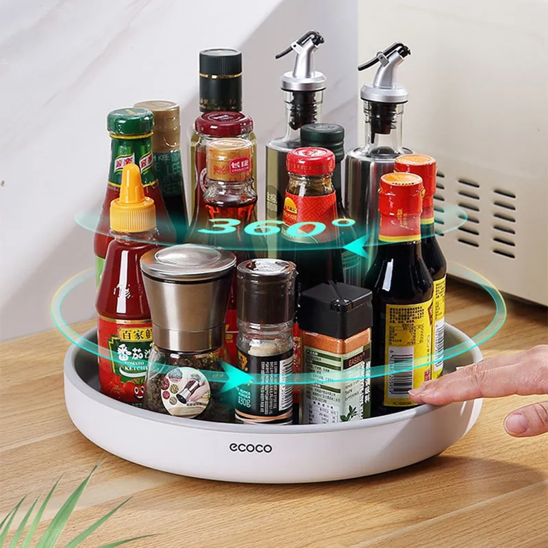 Rotating Spice Rack Organizer 360 Kitchen Storage Tray for Utensils and Seasonings Bathroom Cabinet Organizer Grey