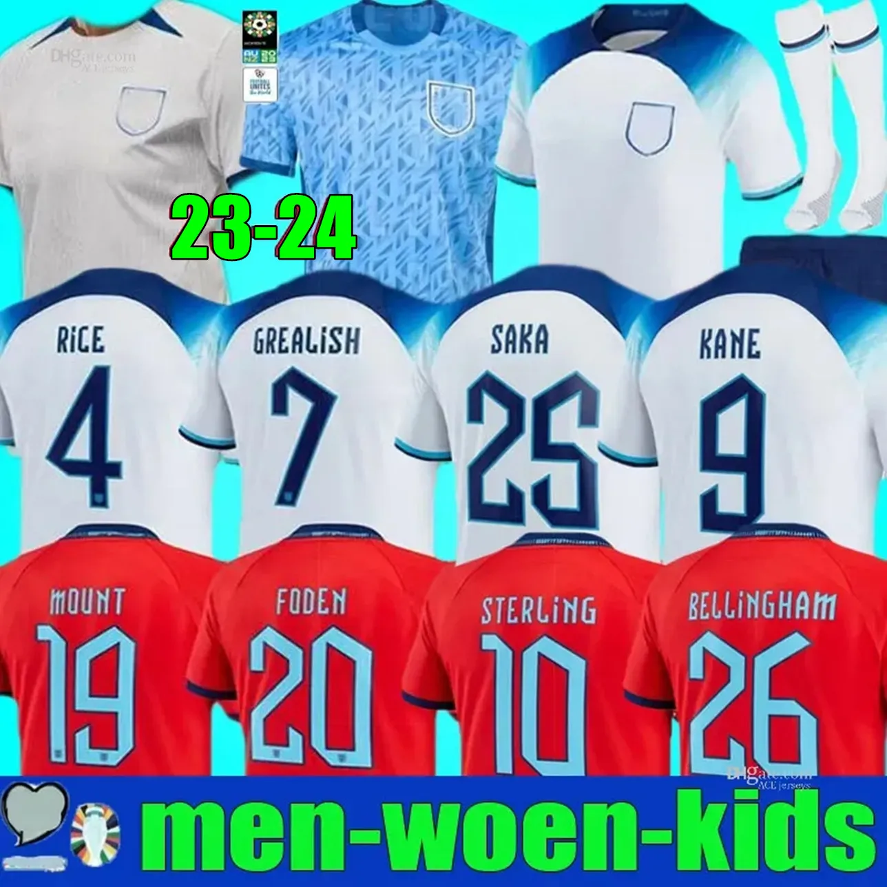 23 24 KANE GREALISH INGLATERRA camisas de futebol STERLING RASHFORD SANCHO MOUNT FODEN SAKA BELLINGHAM 2023 2024 nova camisa de futebol nacional masculina conjuntos de kit infantil