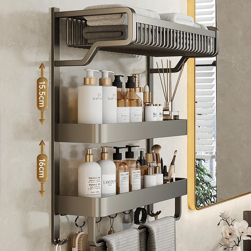Shower Shelf Wall Mounted Space-saving Aluminum No Perforation
