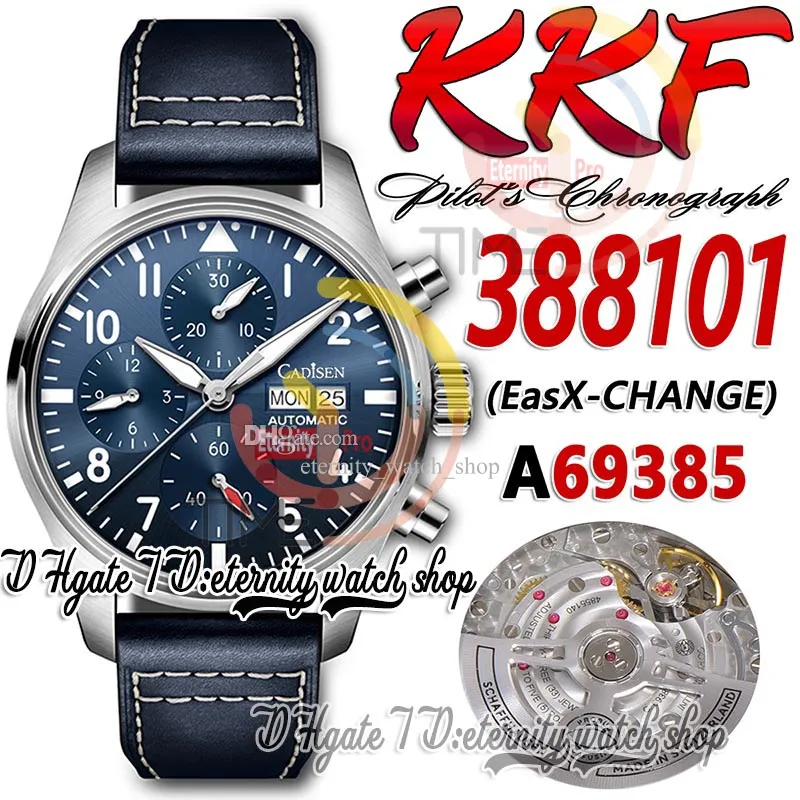 KKF zf388101 A69385 Automatic Chronograph Mens Watch Blue Dial Arabic Numerals Markers Stainless Case Leather Strap Super Edition Stopwatch eternity Watches