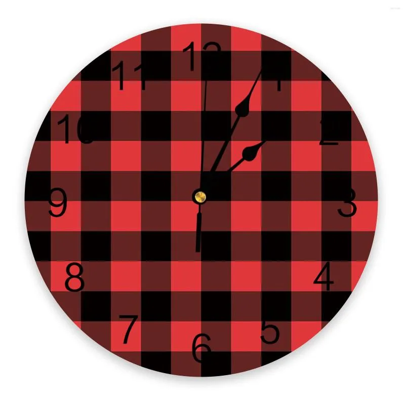 Wall Clocks Black Red Plaid Clock For Modern Home Decoration Teen Room Living Needle Hanging Watch Table