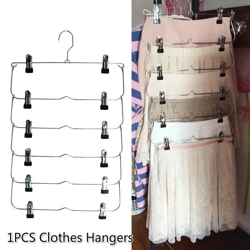 Hangers Racks 1PC Multilayer Clothes with 12 Clips Clothing Storage Rack Holder Drying Wardrobe Folding Pants Metal Skirt cghng 230621