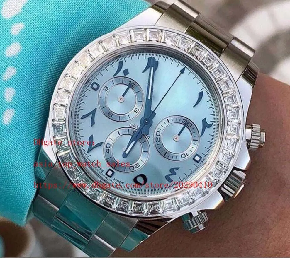 Super kwaliteit beste versie herenhorloges Arabisch cijfer ijsblauwe wijzerplaat 40 mm diamanten bezel 116506 Premium 2813 mechanische automatische herenhorloges. geen chronograaf