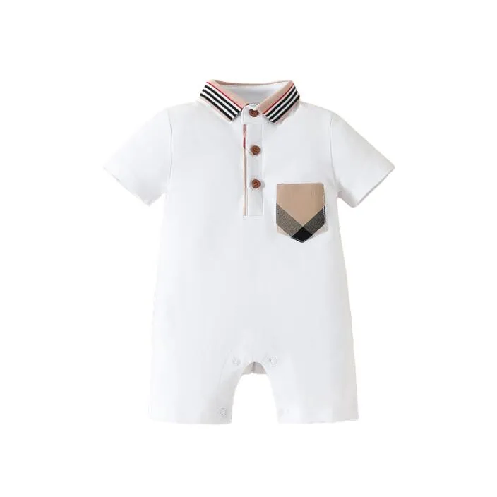 Baby Boys Girls Brand Rompers sommar Nyfödda korta ärm Jumpsuits Turn-Down Collar Spädbarnsplikt Onesies Toddler Onesies