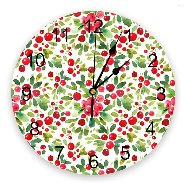 Wall Clocks Fruit Red Cherry Green Leaves Watercolor Clock Modern Design Hanging Watch For Home Decoration Living Room Art