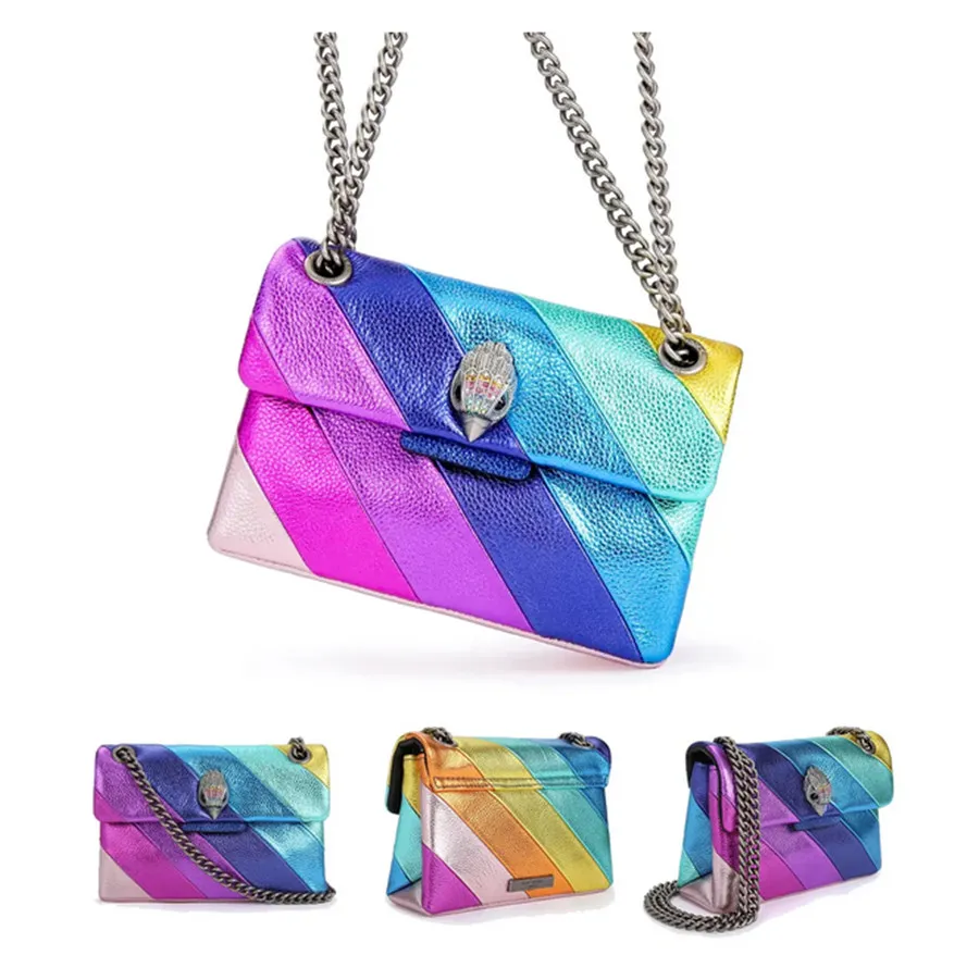 Luxusbrand Mini Kurt Geiger Handtaschen Regenbogentasche Luxus London Geldbeutel Designer Frauen Mann Streifen Schulter Mode Clutch Tote Crossbody Sling Kette Klapptaschen Heiß