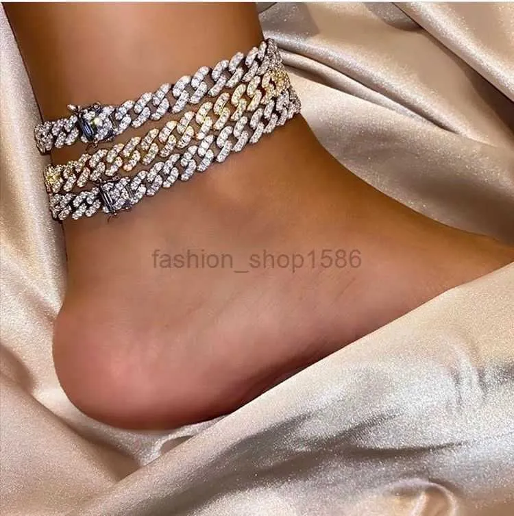 Joyas de diseñador Cadenas heladas Hombres Mujeres Tobilleras Hip Hop Bling Diamante Pulseras de tobillo Oro Plata Enlace cubano Accesorios de moda Encantos