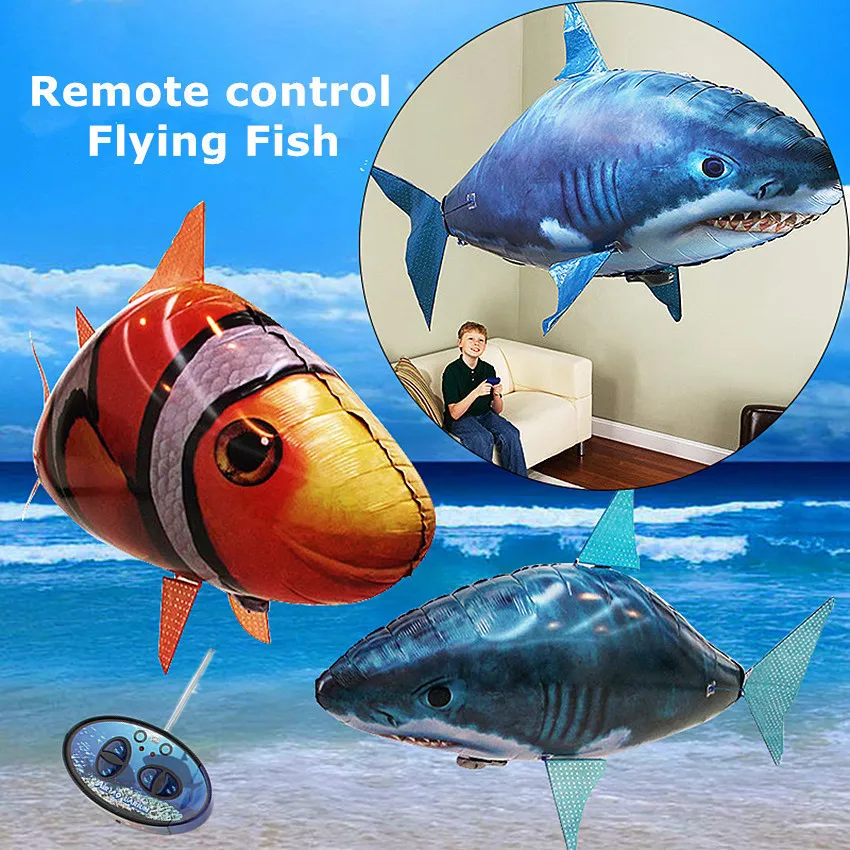 ElectricRC Animals 1st Remote Control Flying Air Shark Toy Clown Fish Balloons RC Helicopter Robot Gift for Kids uppblåsbar med Helium Plane 230621