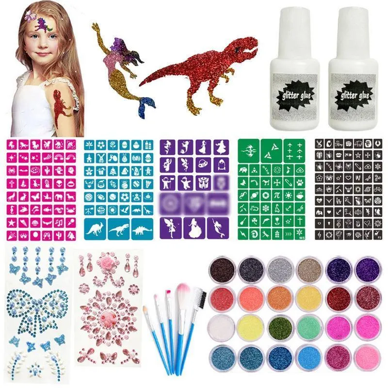 Temporary Tattoos Glitter Tattoo Kit With Luminous Women For Glow In Dark Party Favor 230621