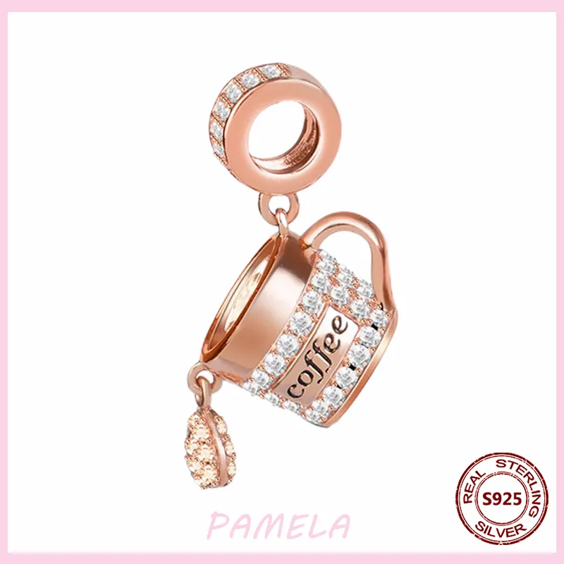 925 Silver Fit Pandora Charm 925 Bracelet Rose Gold Coffee Cup Heart Mushroom Charm Evil Eyes Tiger charms set Pendant DIY Fine Beads Jewelry