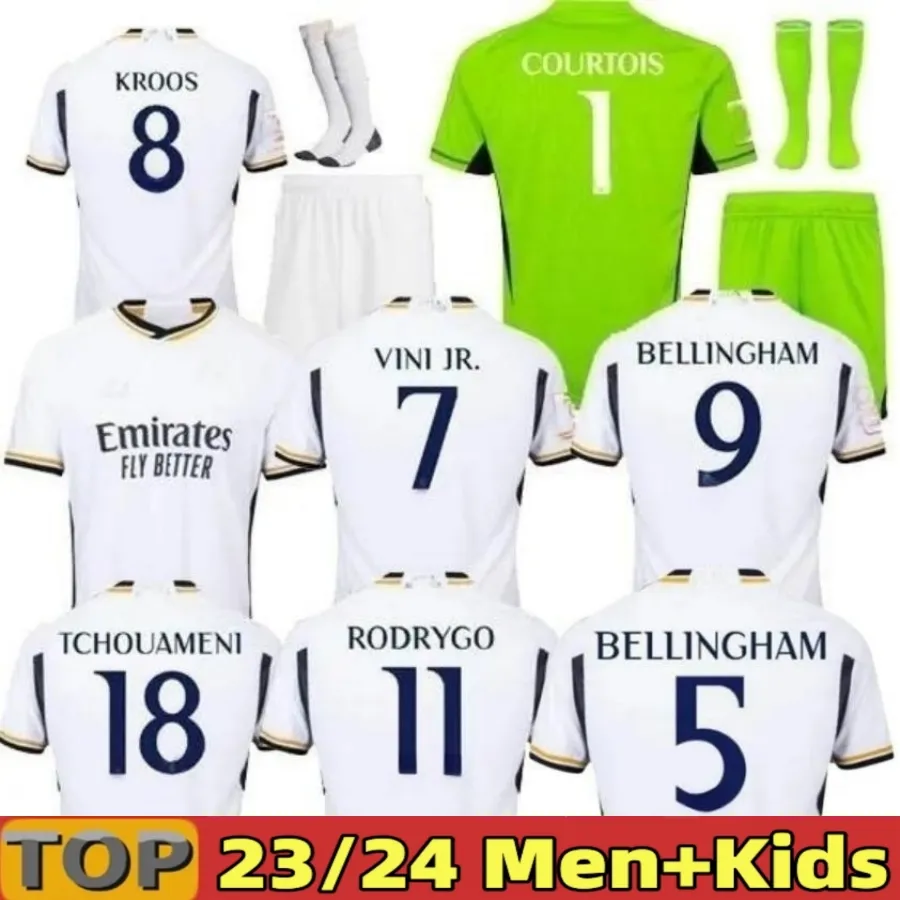 22 23 24 Camavinga Vini Jr Camisas de futebol Real Madrids Benzema Rodrygo Rudiger Modric Marcelo Asensio Bellingham Vaerde Homens Crianças
