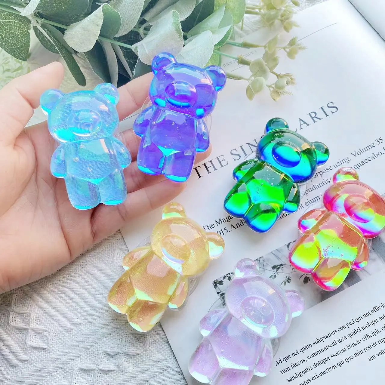 3D Laser Bear Korea Grip Tok Colorido Fofo Kawaii Suporte para Celular Suporte para iPhone iPad Car Carro Smart Phone Socket Suporte