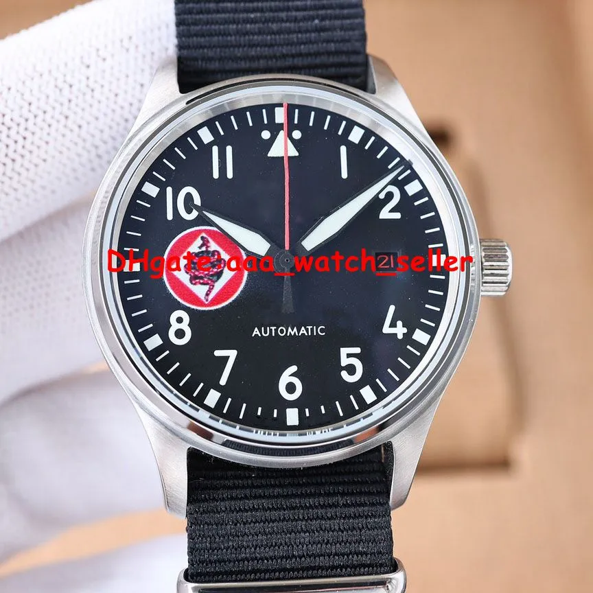 3 Styles Luxury Mens Pilot Watches 41mm Mark 18 Steel Case 35111 Automatisk rörelse 10,5 mm tjocklek Röd Datum Nato Rem Sapphire Luminous Men's Sport armbandsur