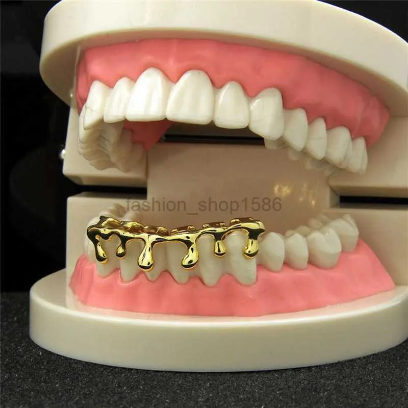 Hip Hop Custom Fit Drip Grillz 14 Karat vergoldete Hip Hop-Zahnkappen für die unteren unteren Grills