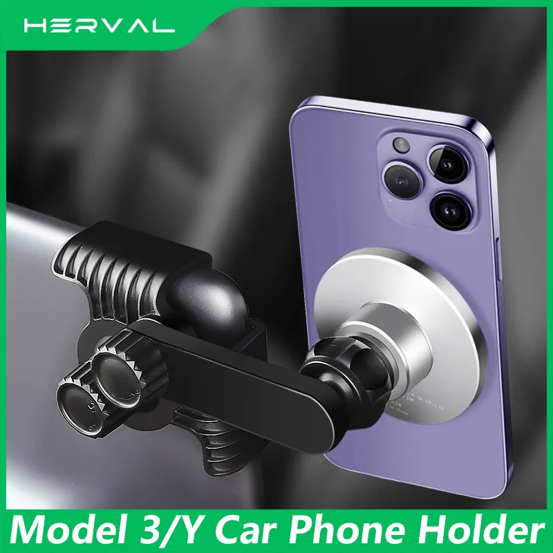 Tesla için Herval Model 3/Y/S/X Araba Telefon Tutucu Montaj Ayarlanabilir Manyetik Telefon Tutucusu Araç Ekranı Yan Telefon Destek Çerçevesi