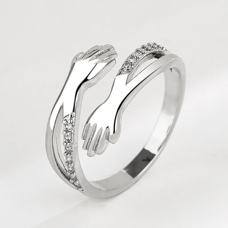 Zircon Hug Rings For Women Stainless Steel Geometric Hug Couple Adjustable Ring Wedding Christmas Aesthetic Jewelry Gift anillos