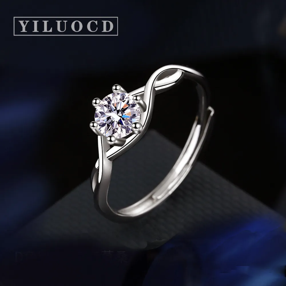 Yiluocd D Color 1 Solitaire Moissanite Cring Cring Scireling Diamond Band Регулируемое кольцо для женщин 925 Серебряные украшения