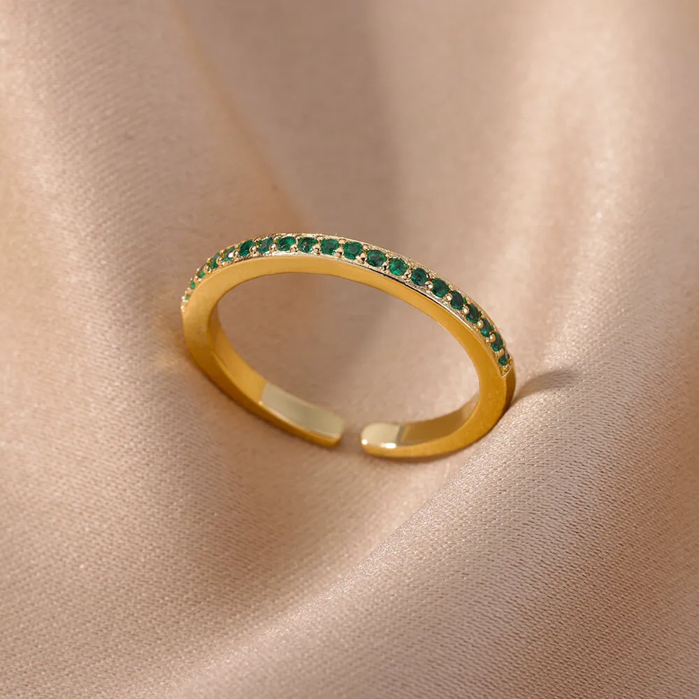 Mini Zirkoon Groene Ringen Voor Vrouwen Roestvrij Staal Goud Kleur Verstelbare Vinger Ring Verloving Bruiloft Kerst Sieraden Gift