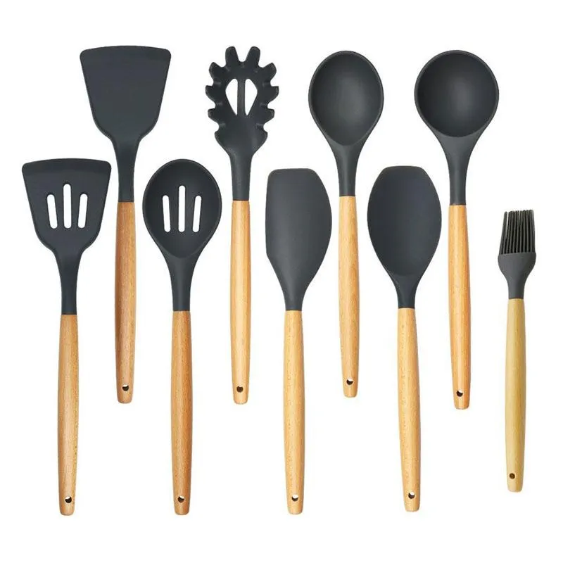 Acheter Ensemble d'ustensiles de cuisine en Silicone antiadhésif, spatule  pelle cuillère à soupe poignée ensemble d'outils de cuisine sans BPA  accessoires d'outils de cuisine