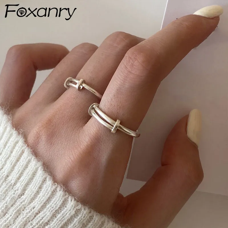 FOXANRY Minimalist Silver Color Rings Couples Gift Trendy Elegant Vintage Adjustable Design Girl Party Jewelry Wholesale