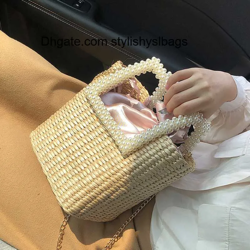 Sacs de soirée 2020 nouvelle perle mode sac de paille tissé à la main sac à bandoulière bord de mer vacances concepteur sac à main célèbre marque femmes sacs