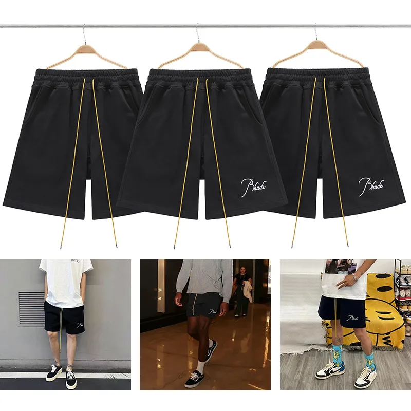 man black designer rhude embroidery tracksuit shorts beach shorts summer sport wear men jogger short pants US size S-XL