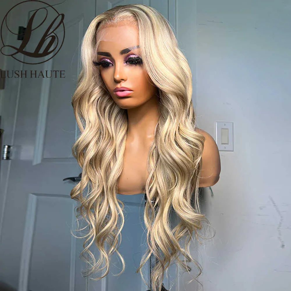 Syntetisk askblond peruk med mörka rötter 13x4 Body Wave Spets Front Wigs For Black Women Transparent Spets Front Cosplay 230524