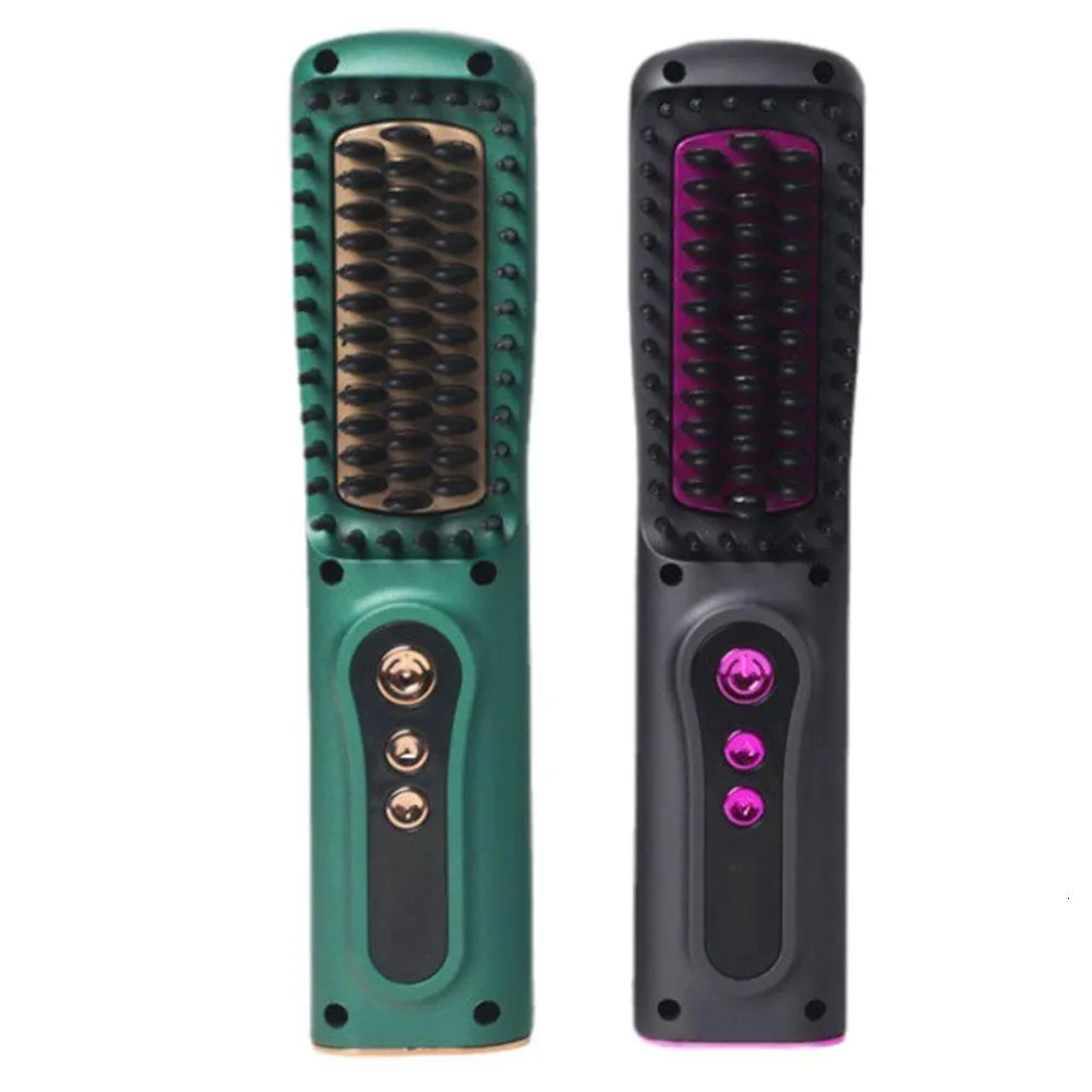 Piastre per capelli Pettine lisciante per riscaldamento senza fili Spazzola per raddrizzatore USB Strumenti per lo styling della barba Quck 230621