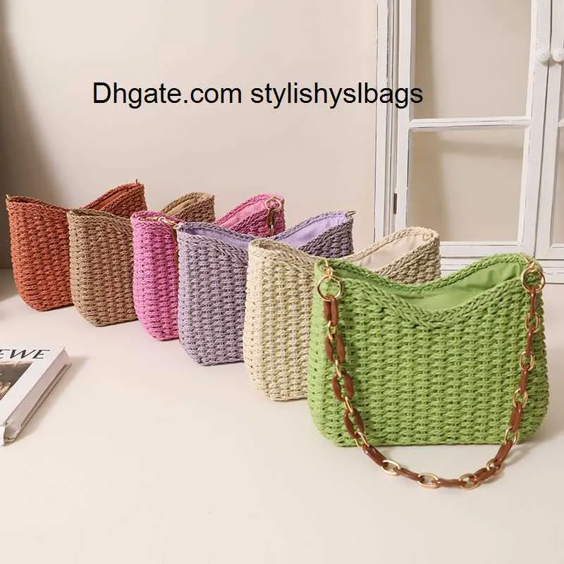 Evening Bags Small fresh purple underarm woven bag New crescent single shoulder solid straw woven bag Women's beach holiday beach bag