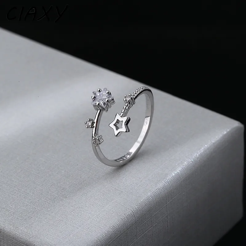 CIAXY Srebrny kolor puste pięcioopunktowe pierścienie gwiazdorskie dla kobiet kwiat winorośli Regulowany pierścień Inkrustowany cyrkon biżuteria ślubna