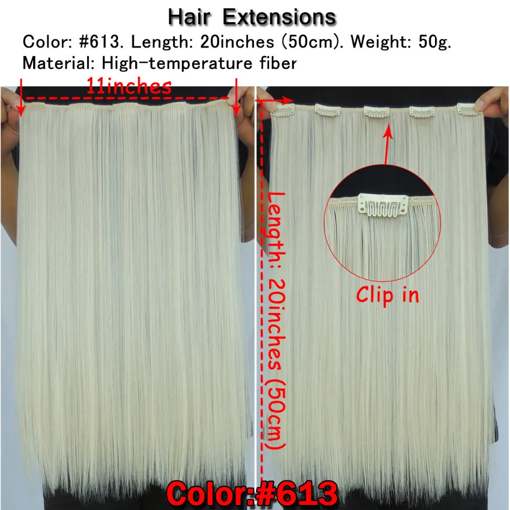 Hair pieces XiRocks WJLZ5050613 50cm CreamColoured Synthetic 5Clip in s Clips es Straight Hairpin Hairpiece 230621