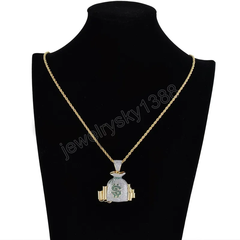 Hip Hop US Money Bag Stack Cash Coins Pendentif Colliers Or couleur Colliers Hommes Charme Bijoux