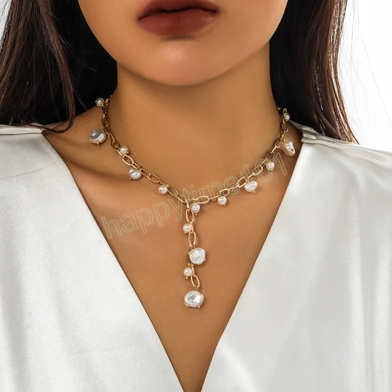 DHgate.com:Irregular Pearl Choker Necklace - Gold Chain
